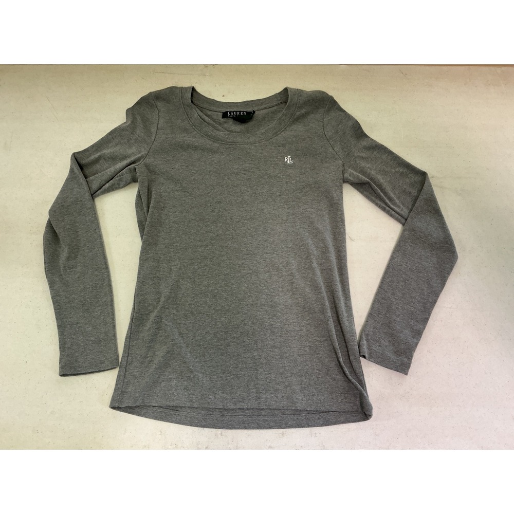 Lauren Ralph Lauren Womens Gray Long Sleeve RLL Logo Crew Neck T-Shirt Size M